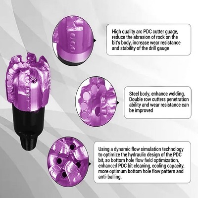 PDC Petroleum Drill Bit Carburo di tungsteno Roccia di perforazione Bit Corpo di matrice PDC Bit