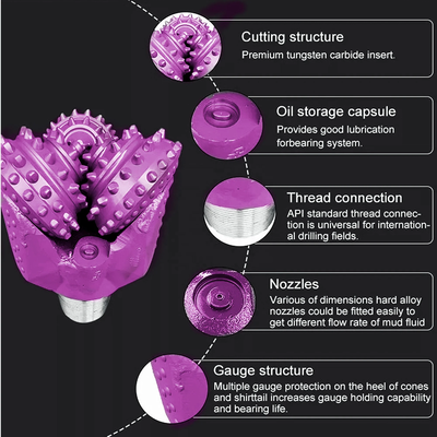 Punte per trapano diamantate a rulli conici sigillate in gomma per l'industria petrolifera e del gas